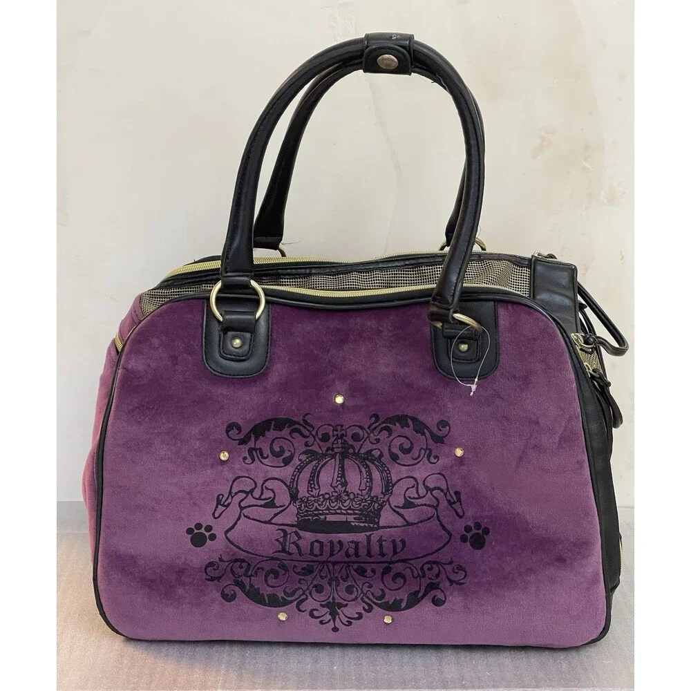 Pet Carrier Juicy Style Royalty Purple Velour Gold Mesh Small Dog Cat Travel Bag